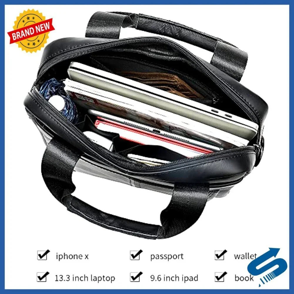 Genuine Leather Messenger Bag for Men, Adjustable Crossbody, Large Capacity